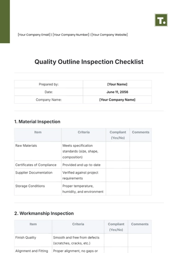 Free Quality Outline Inspection Checklist Template to Edit Online