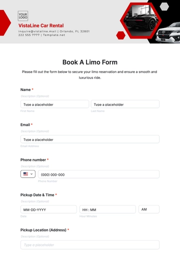 Free Book A Limo Form Template to Edit Online