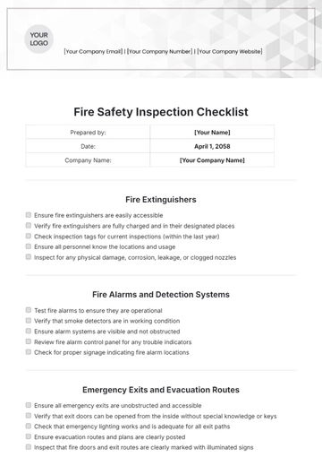 Free Fire safety Inspection Checklist Template to Edit Online