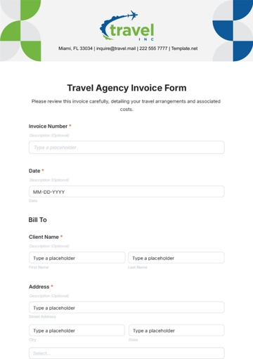 Free Travel Agency Invoice Form Template to Edit Online