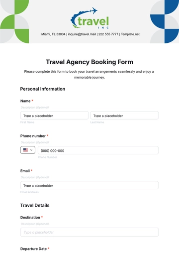Free Travel Agency Booking Form Template to Edit Online Free Travel Agency Booking Form Template to Edit Online