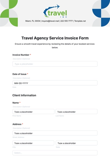Free Travel Agency Service Invoice Form Template to Edit Online Free Travel Agency Service Invoice Form Template to Edit Online