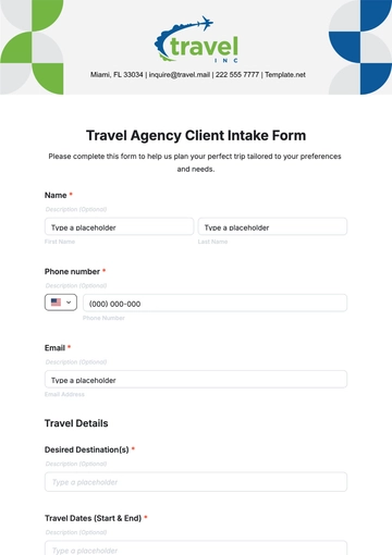 Free Travel Agency Client Intake Form Template to Edit Online Free Travel Agency Client Intake Form Template to Edit Online