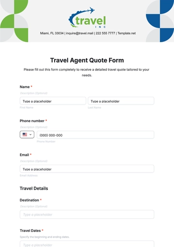 Free Travel Agent Quote Form Template to Edit Online Free Travel Agent Quote Form Template to Edit Online