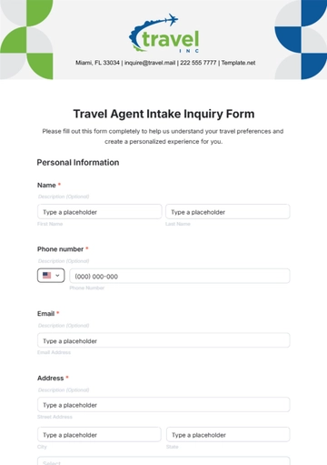 Free Travel Agent Intake Inquiry Form Template to Edit Online Free Travel Agent Intake Inquiry Form Template to Edit Online