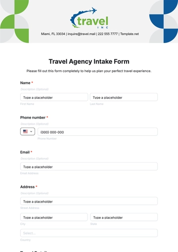 Free Travel Agency Intake Form Template to Edit Online Free Travel Agency Intake Form Template to Edit Online