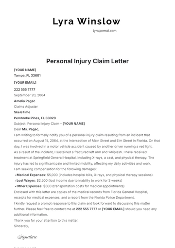 Free Personal Injury Claim Letter Template to Edit Online