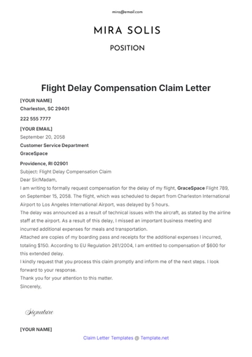Free Flight Delay Compensation Claim Letter Template to Edit Online