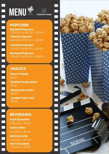 Free Movie Theater Menu Template to Edit Online