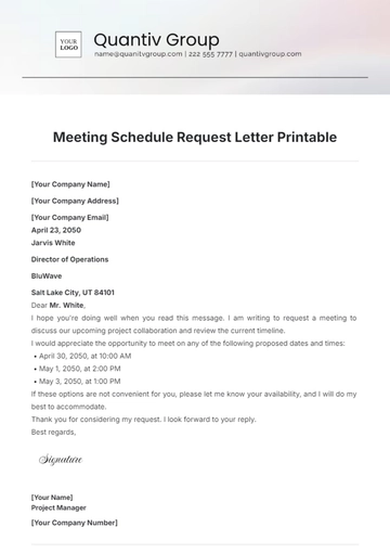 Free Meeting Schedule Request Letter Printable Template to Edit Online