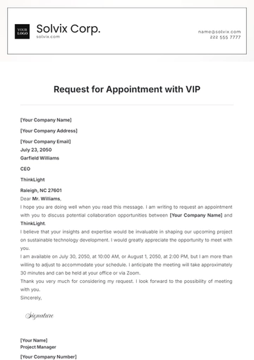 Free Request for Appointment with VIP Template to Edit Online