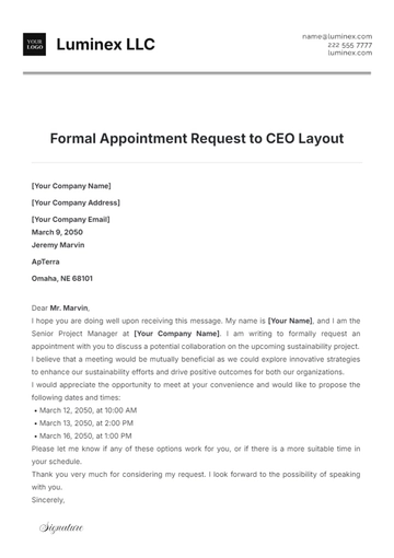 Free Formal Appointment Request to CEO Layout Template to Edit Online