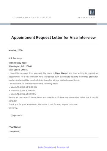 Free Appointment Request Letter for Visa Interview Template to Edit Online