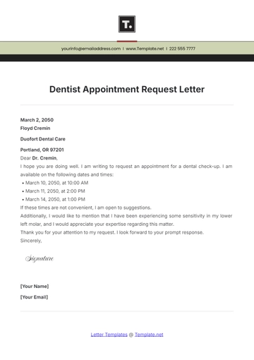 Free Dentist Appointment Request Letter Template to Edit Online