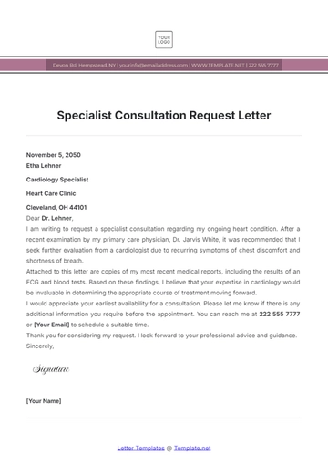 Free Specialist Consultation Request Letter Template to Edit Online
