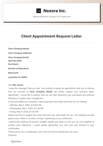 Free Client Appointment Request Letter Template to Edit Online