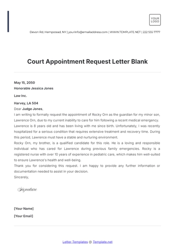 Free Court Appointment Request Letter Blank Template to Edit Online