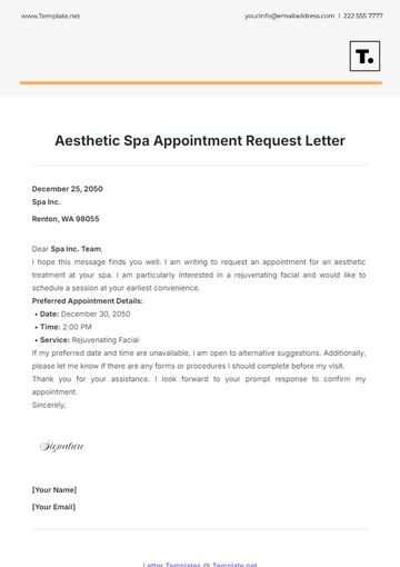Free Aesthetic Spa Appointment Request Letter Template to Edit Online
