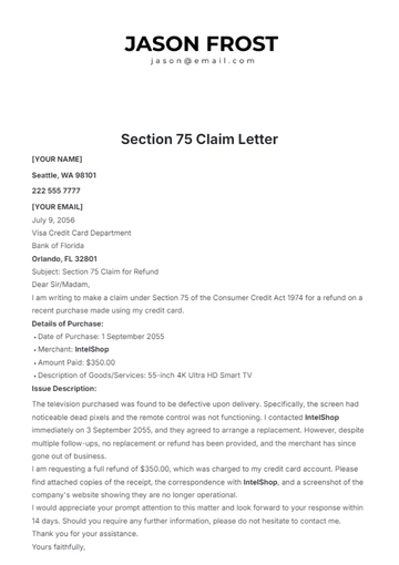 Free Section 75 Claim Letter Template to Edit Online