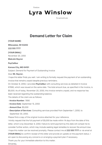 Free Demand Letter for Claim Template to Edit Online