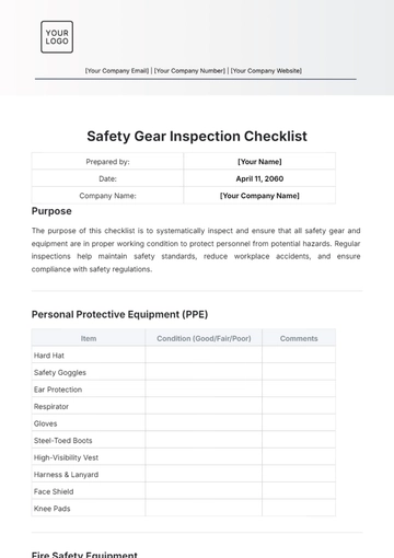 Free Safety Gear Inspection Checklist Template to Edit Online