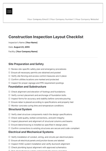 Free Construction Inspection Layout Checklist Template to Edit Online