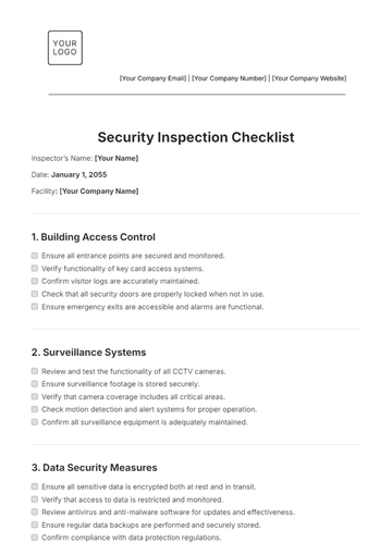 Free Security Inspection Checklist Template to Edit Online