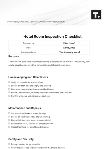 Free Hotel Room Inspection Checklist to Edit Online