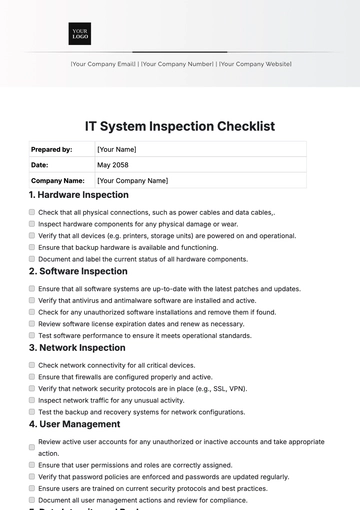 Free IT System Inspection Checklist Template to Edit Online