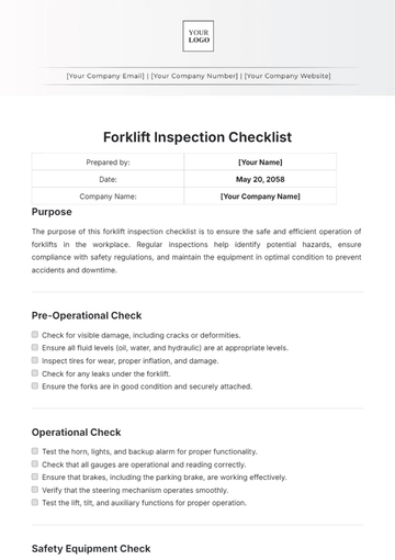 Free Forklift Inspection Checklist Template to Edit Online