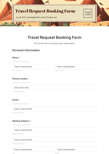 Free Travel Request Booking Form Template to Edit Online