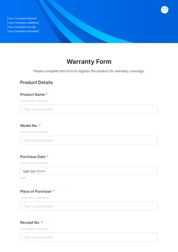 Free Warranty Form Template to Edit Online