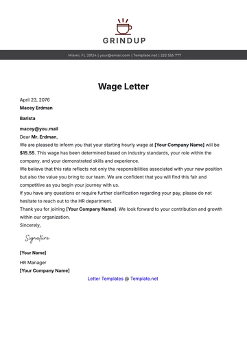 Free Wage Letter Template to Edit Online