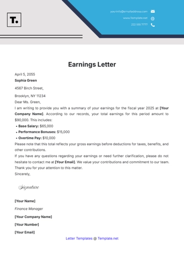 Free Earnings Letter Template to Edit Online