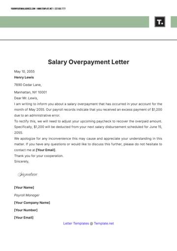 Free Salary Overpayment Letter Template to Edit Online