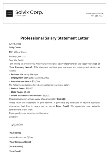 Free Professional Salary Statement Letter Template to Edit Online Free Professional Salary Statement Letter Template to Edit Online