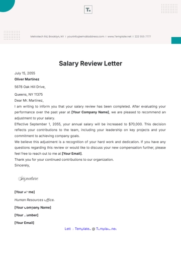 Free Salary Review Letter Template to Edit Online