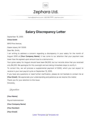 Free Salary Discrepancy Letter Template to Edit Online