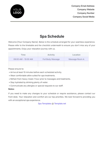 Free Spa Schedule Template to Edit Online