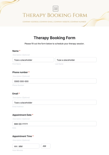 Free Therapy Booking Form Template to Edit Online