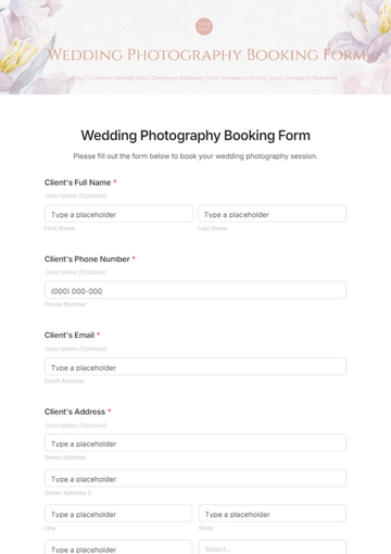 Free Wedding Photography Booking Form Template to Edit Online