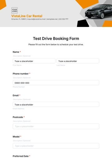 Free Test Drive Booking Form Template to Edit Online