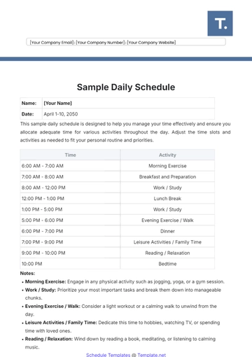 Free Sample Daily Schedule Template to Edit Online