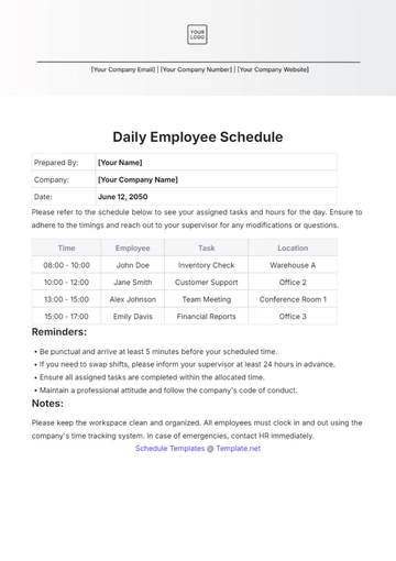 Free Daily Employee Schedule Template to Edit Online
