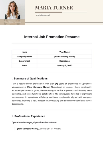 Free Internal Job Promotion Resume Template to Edit Online