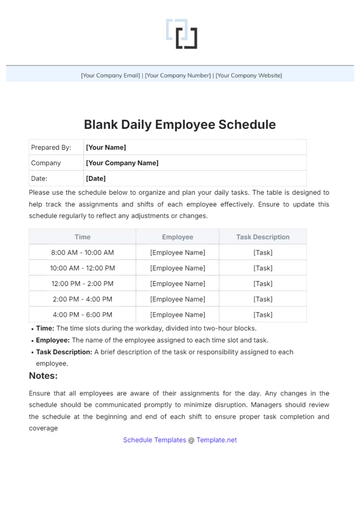 Free Blank Daily Employee Schedule Template to Edit Online