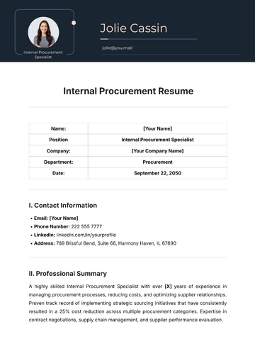 Free Internal Procurement Resume Template to Edit Online