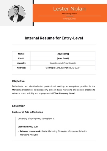 Free Internal Resume for Entry-Level Template to Edit Online