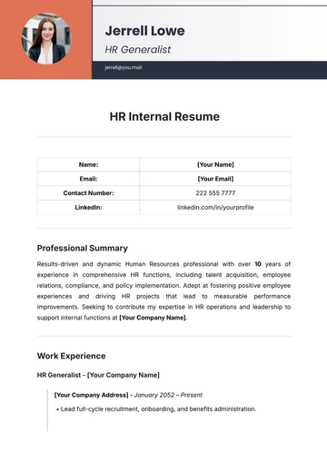 Free HR Internal Resume Template to Edit Online
