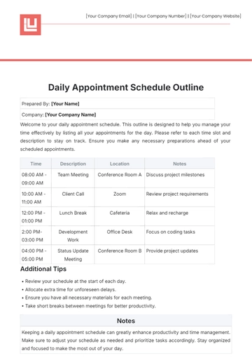 Free Daily Appointment Schedule Outline Template to Edit Online